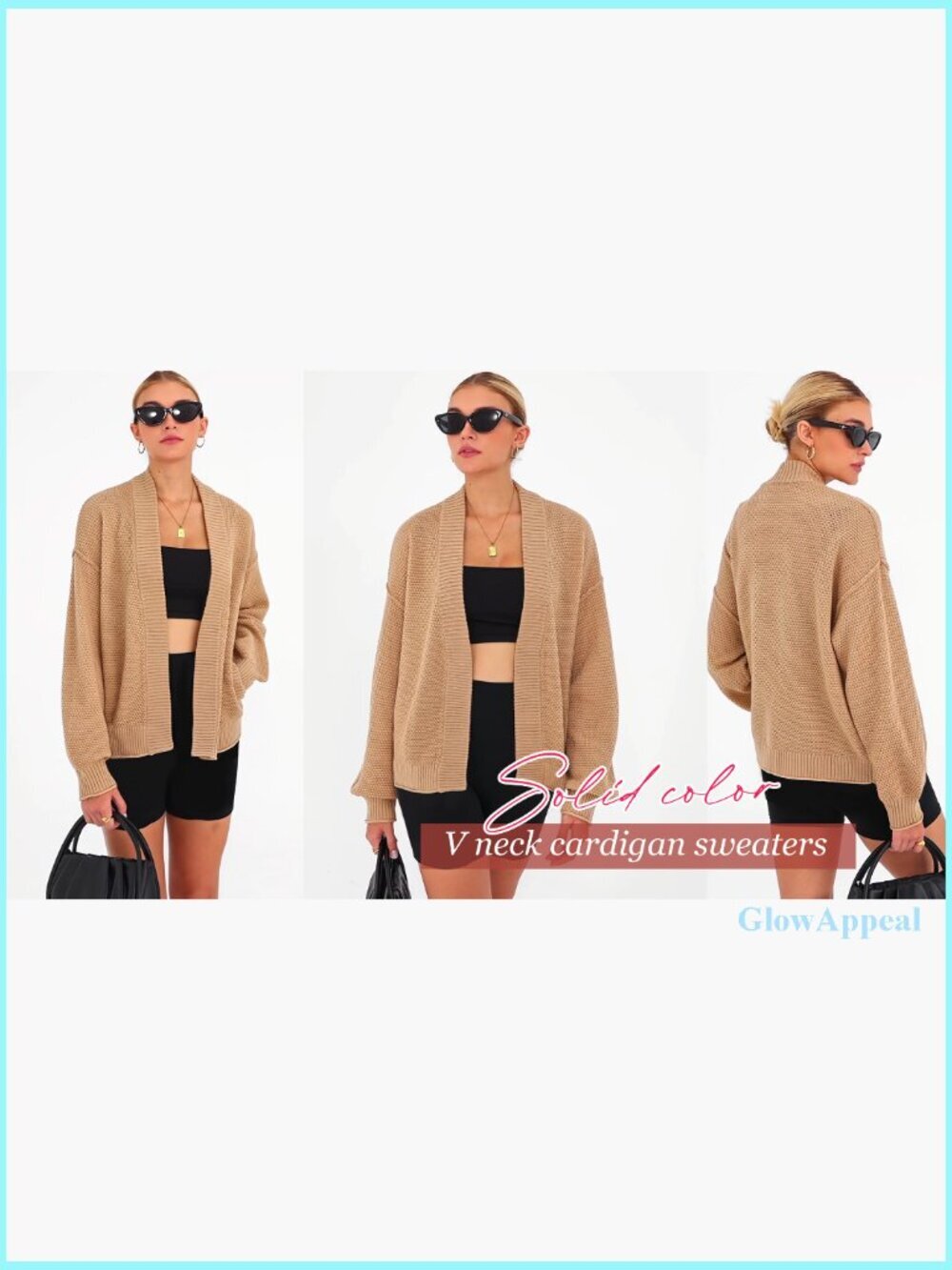 Oversized V-Neck Cardigan Sweater, Lightweight Knit, Loose Fit, Long Sleeve - Picture 5 of 7